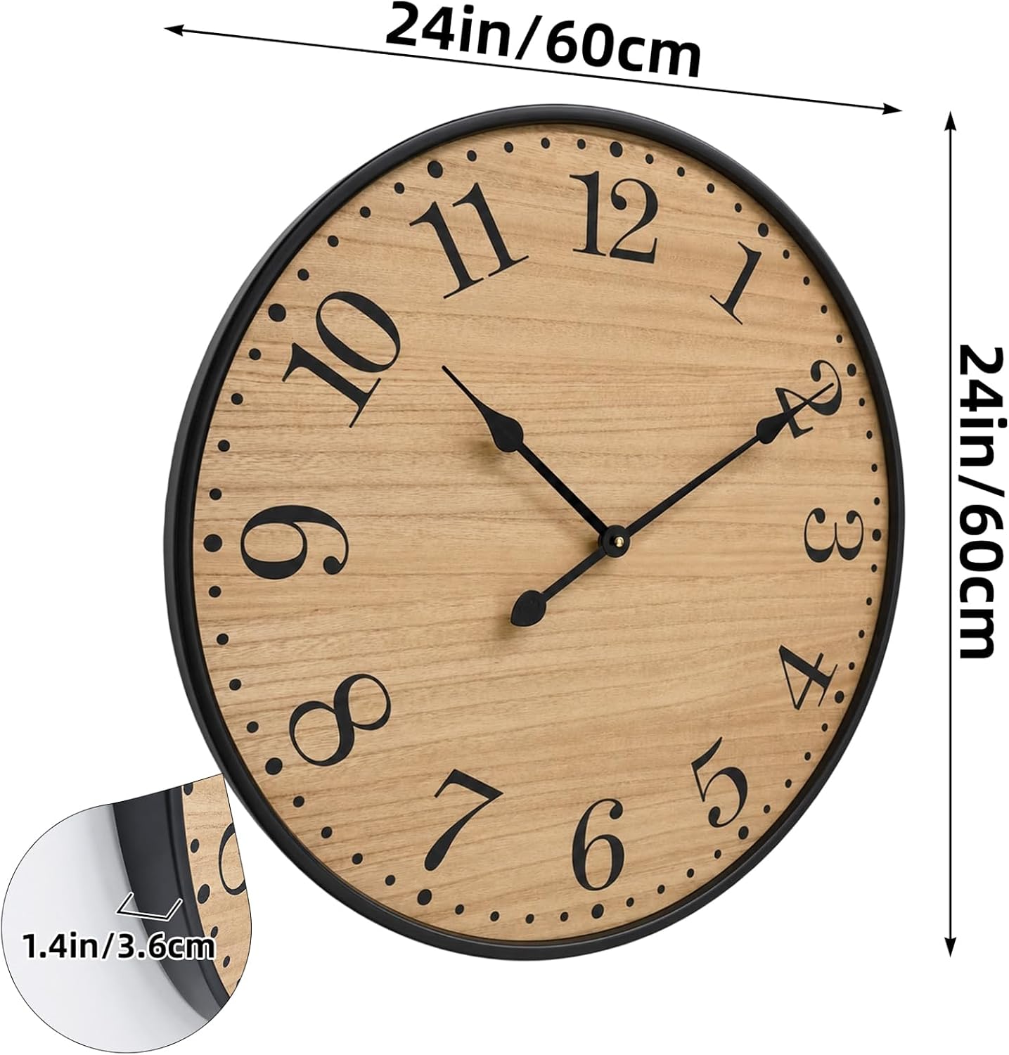 24" Dark Wood Metal Farmhouse Clock
