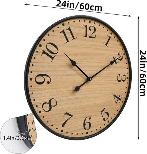 24" Dark Wood Metal Farmhouse Clock