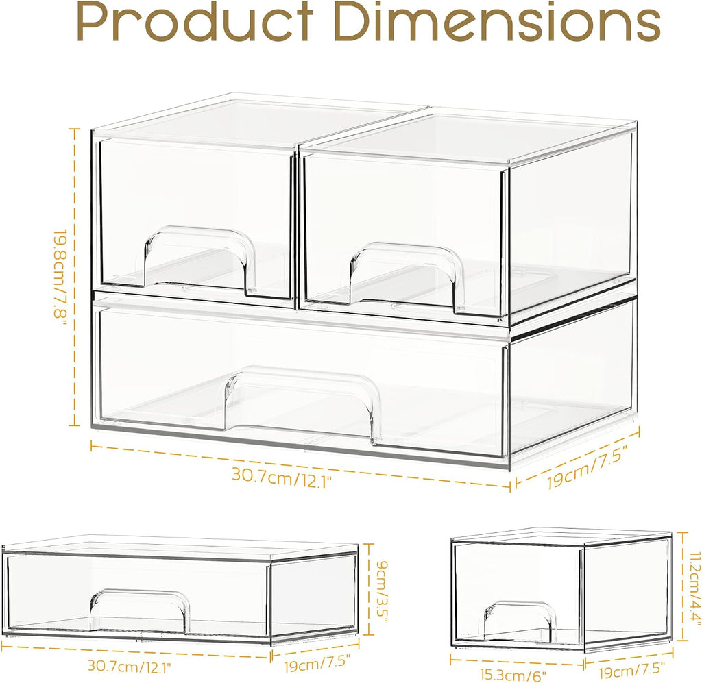 3 Pack Clear Acrylic Storage Drawers