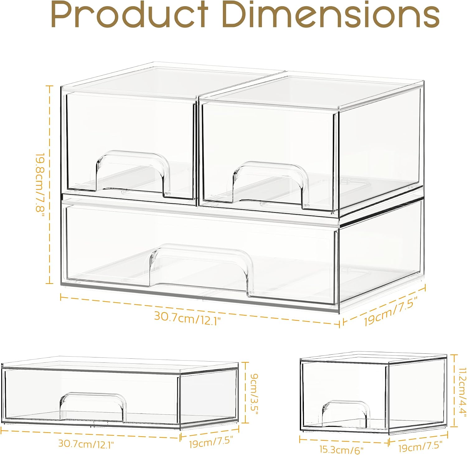 3 Pack Clear Acrylic Storage Drawers
