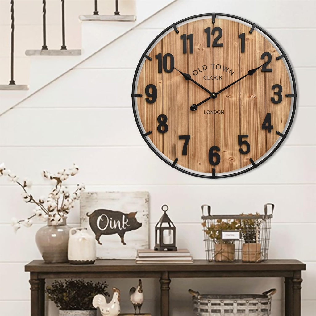 24" Antique Wood Metal Farmhouse Clock