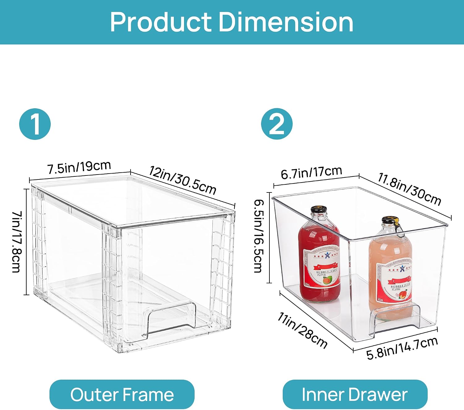 4 Pack Large Clear Pantry Storage Drawers