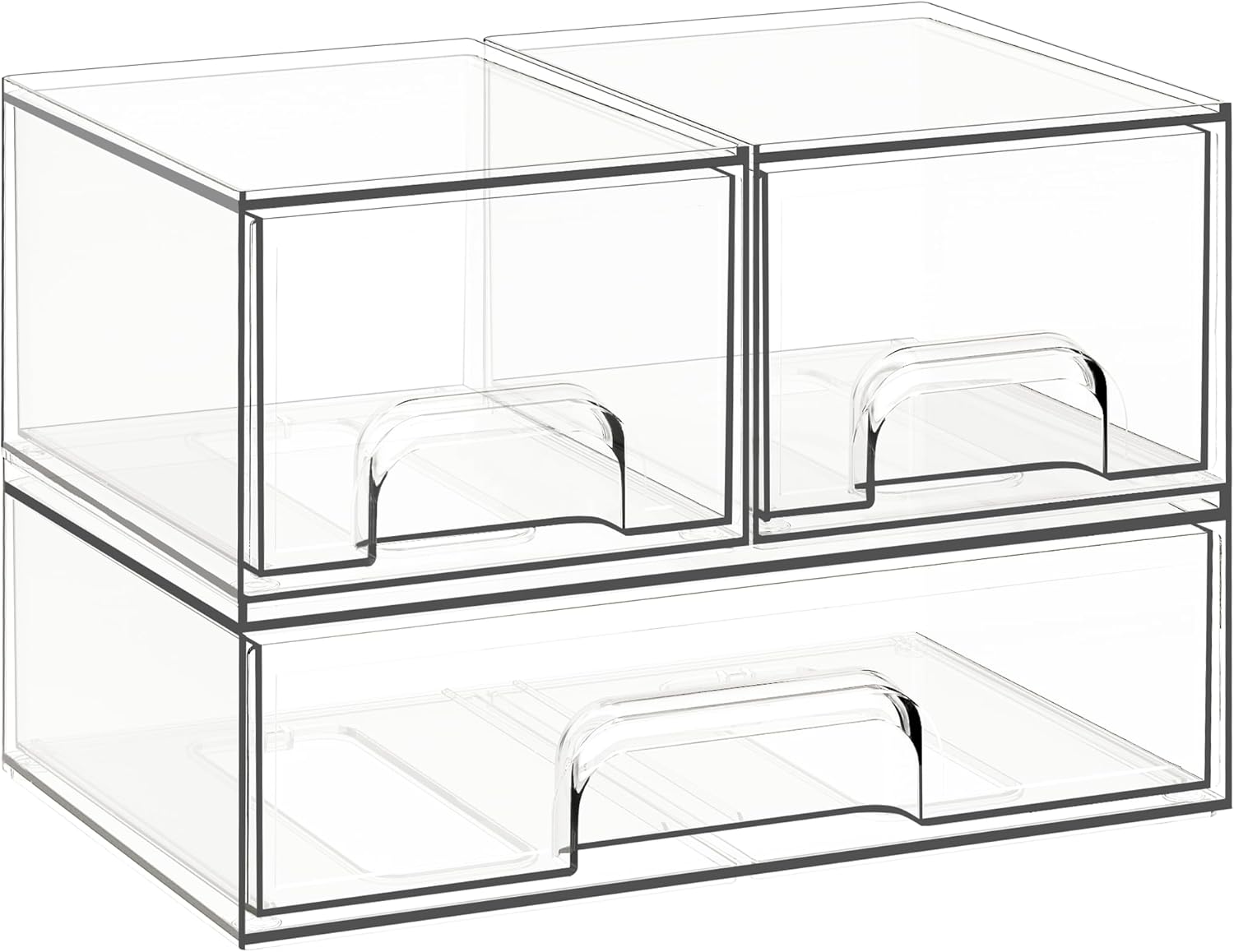 3 Pack Clear Acrylic Storage Drawers