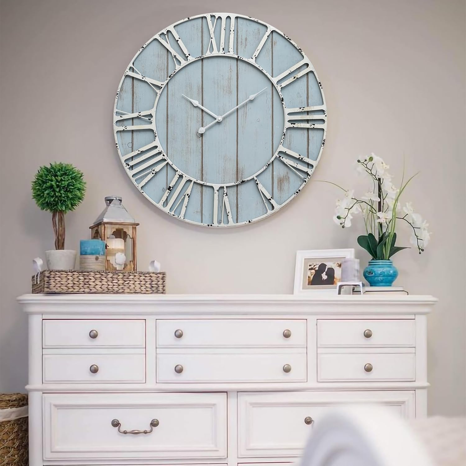 24" Blue Farmhouse Roman Numeral Clock
