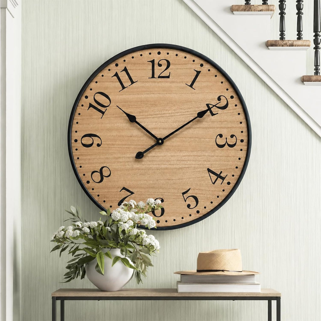 24" Dark Wood Metal Farmhouse Clock