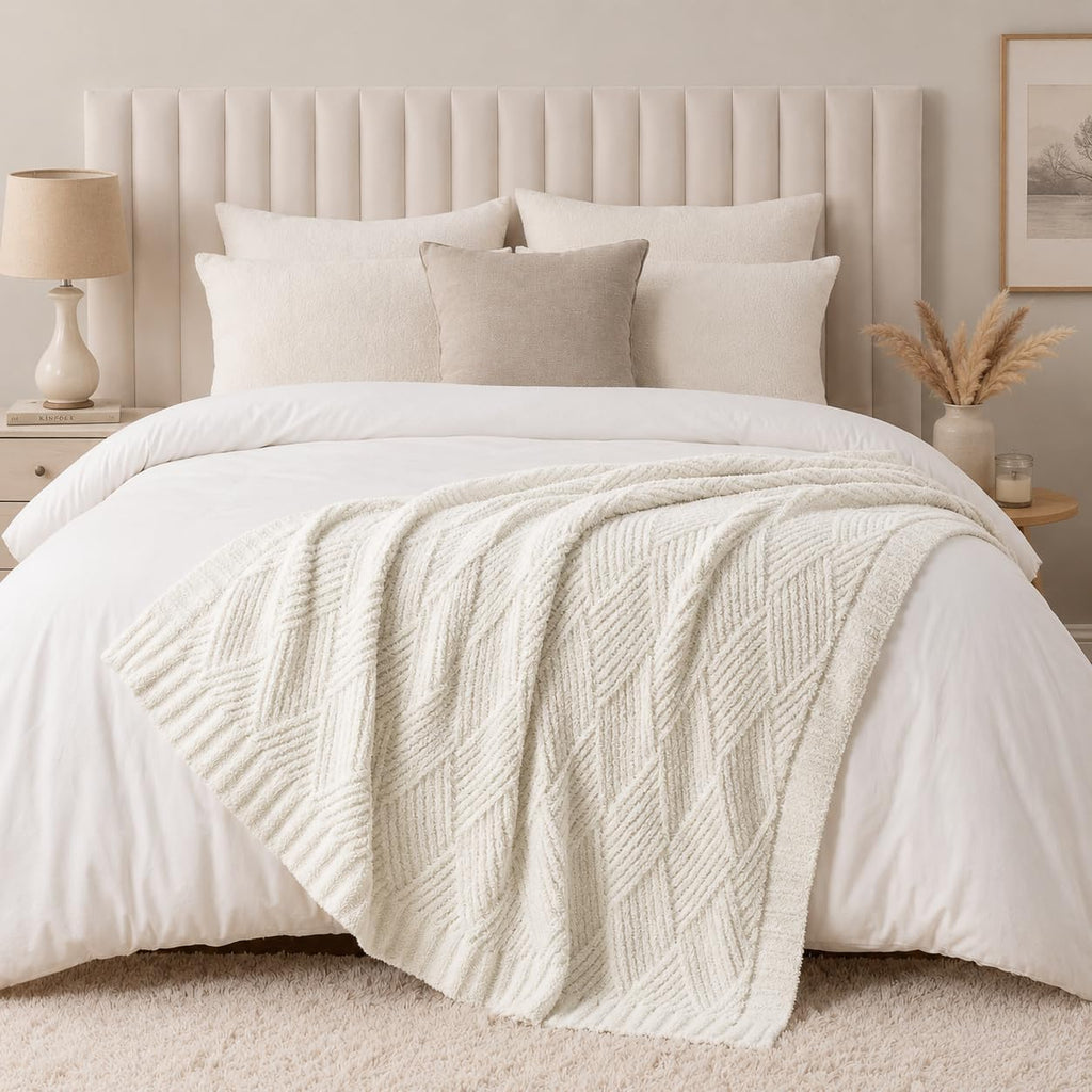 50x60 Ivory Diamond Chenille Throw