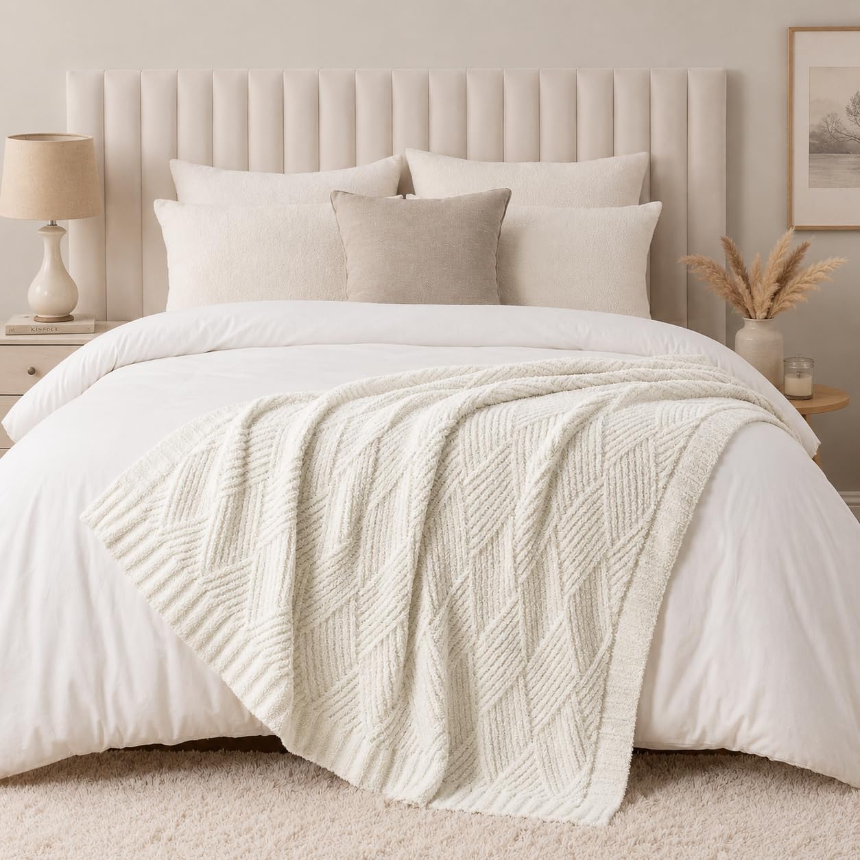 50x60 Ivory Diamond Chenille Throw