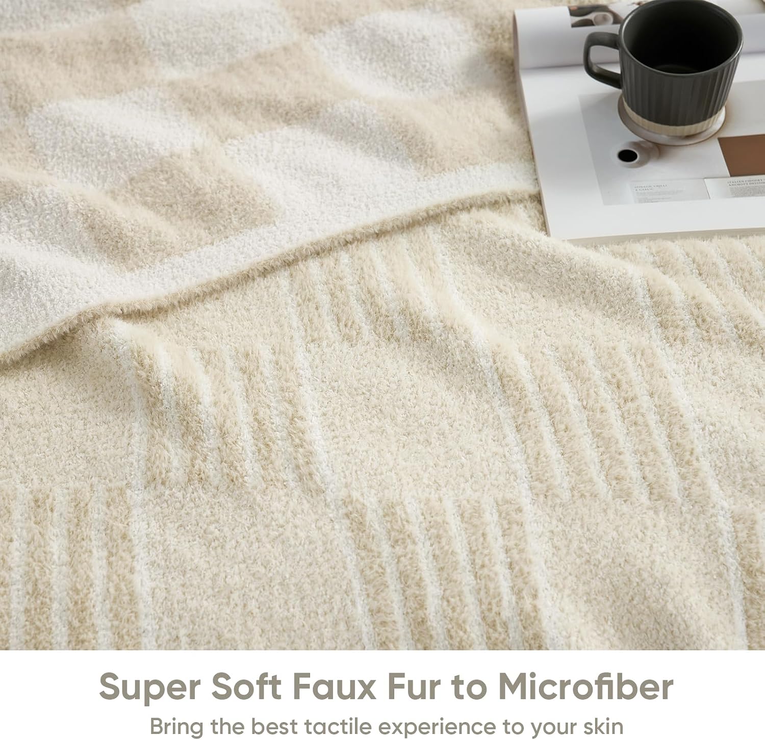 50x60 Cream Reversible Plaid Throw