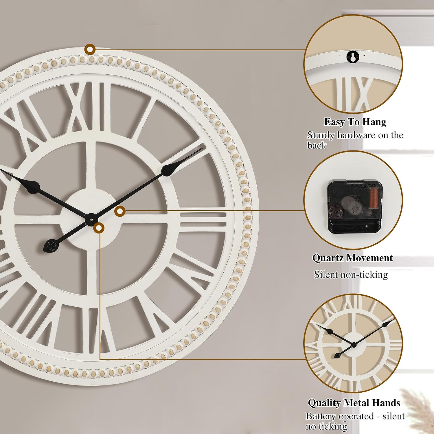 24" Rustic Farmhouse Wooden Clock