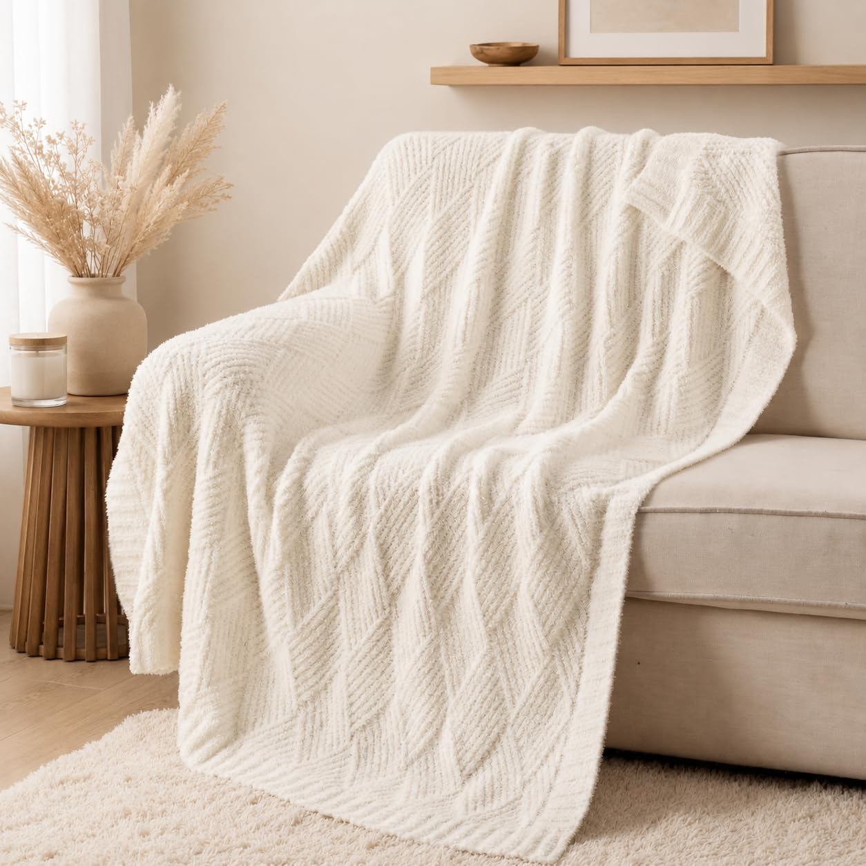 50x60 Ivory Diamond Chenille Throw