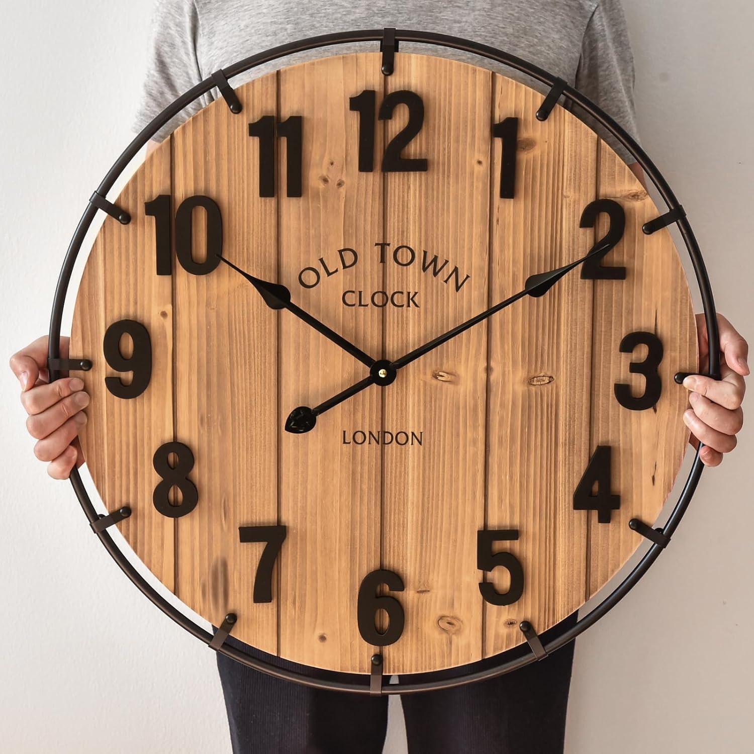 24" Antique Wood Metal Farmhouse Clock