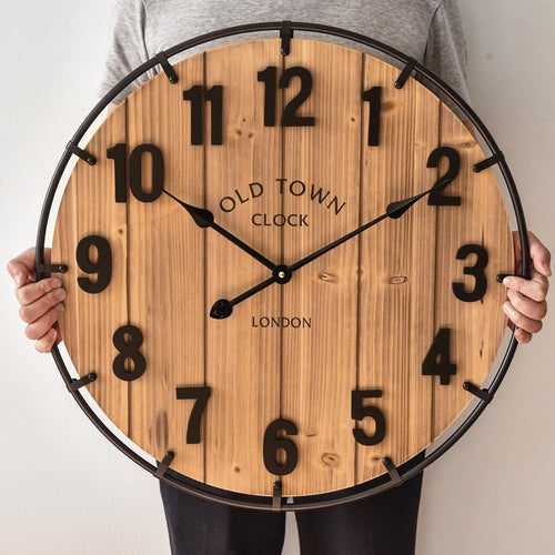 24" Antique Wood Metal Farmhouse Clock
