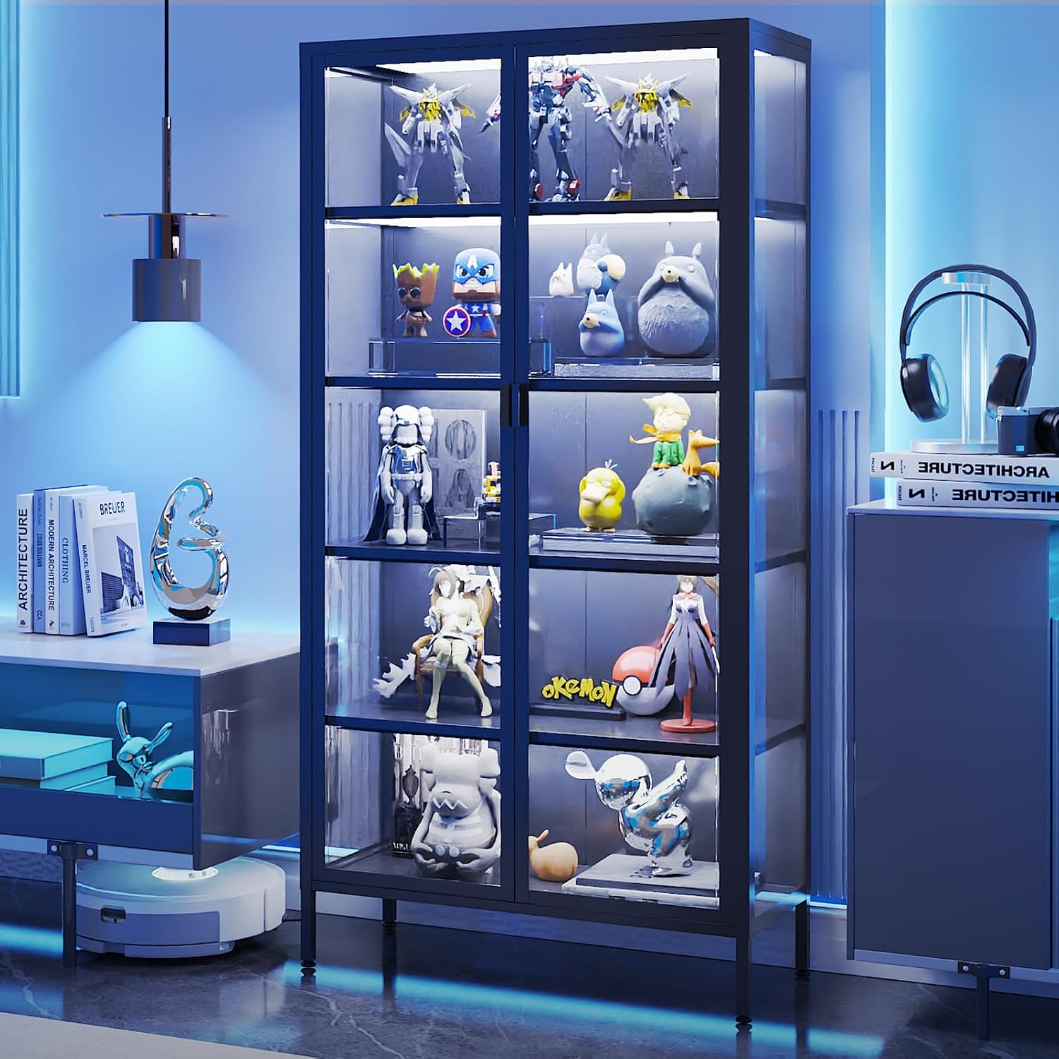 71" LED Glass Display Cabinet with Adjustable Shelves