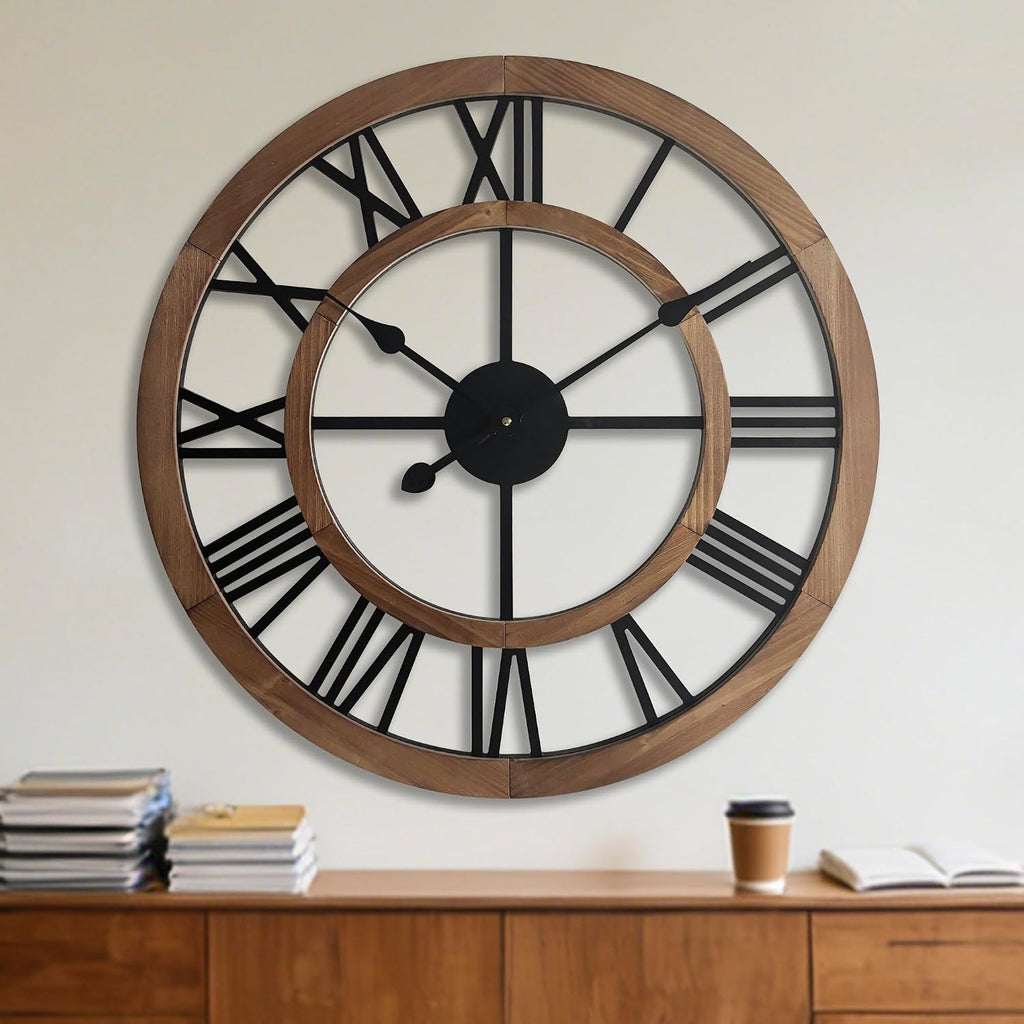 24" Brown Roman Numeral Farmhouse Clock