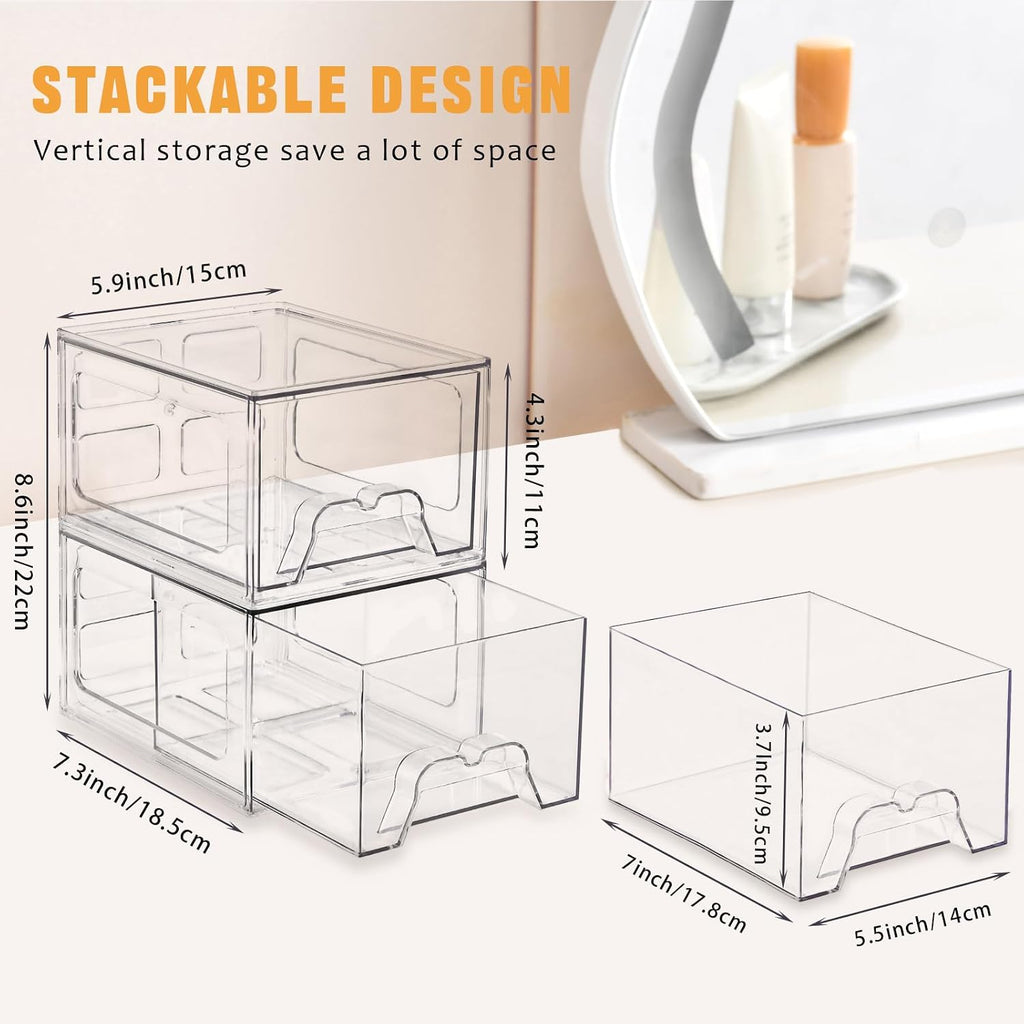 6 Pack 4.4in Clear Acrylic Makeup Storage Drawers
