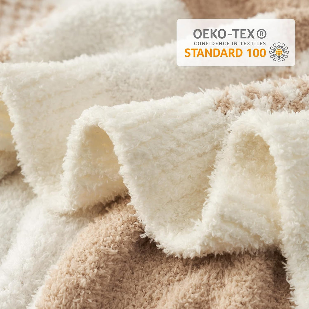 50x60 Beige Plaid Soft Throw Blanket