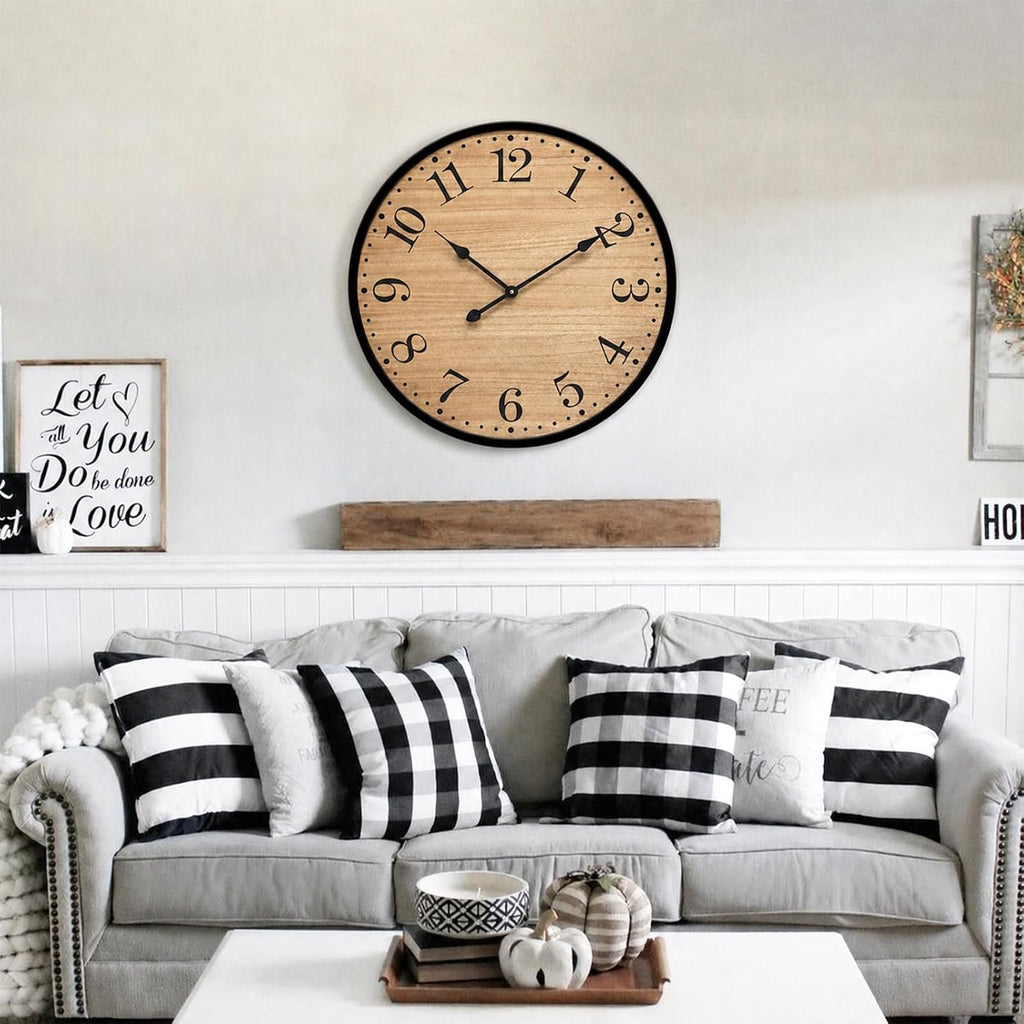 24" Dark Wood Metal Farmhouse Clock
