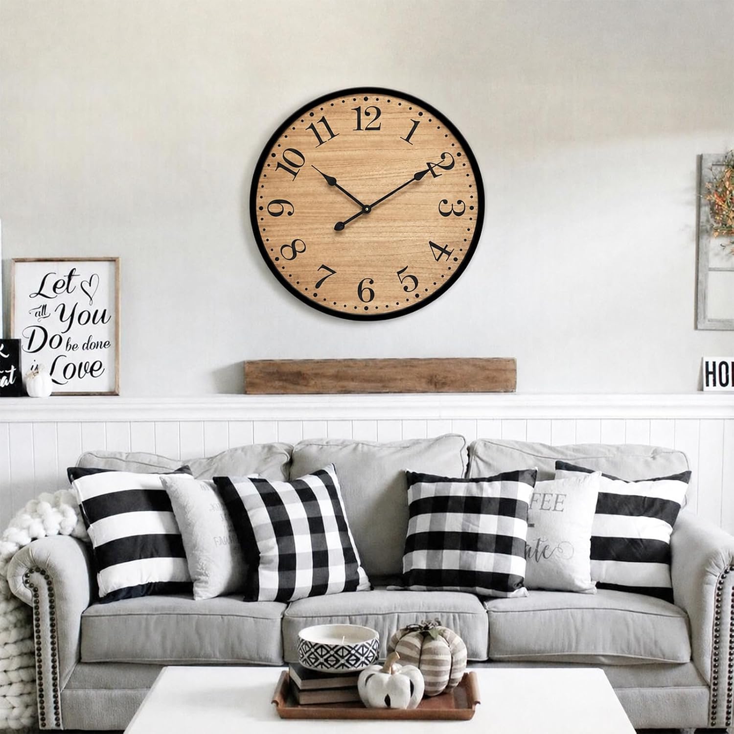24" Dark Wood Metal Farmhouse Clock