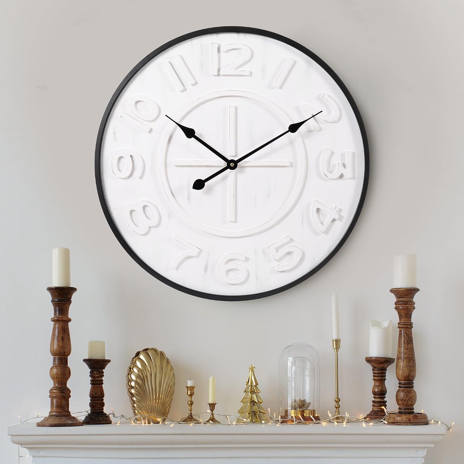 24" Vintage Iron Wood Silent Wall Clock