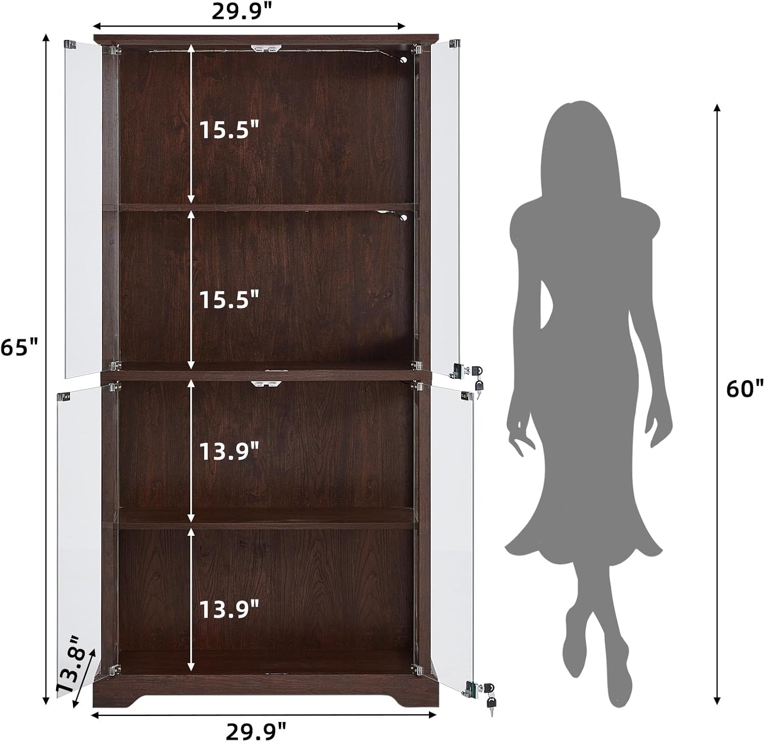 Walnut Farmhouse LED Glass Display Cabinet