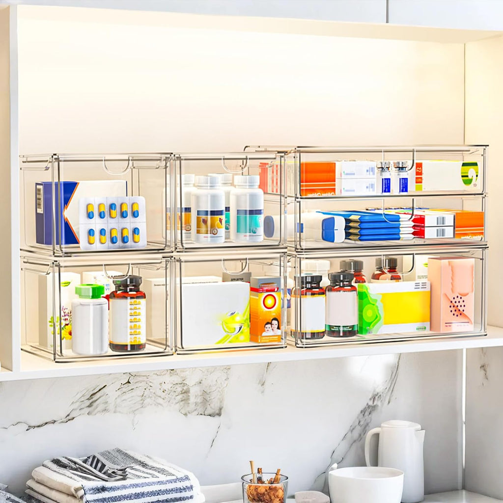 6 Pack Clear Acrylic Stackable Storage Drawers