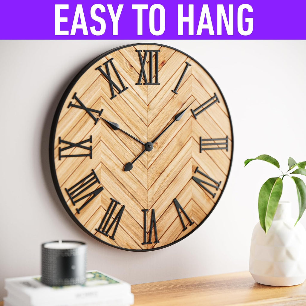 24" Wood Metal Roman Numeral Wall Clock