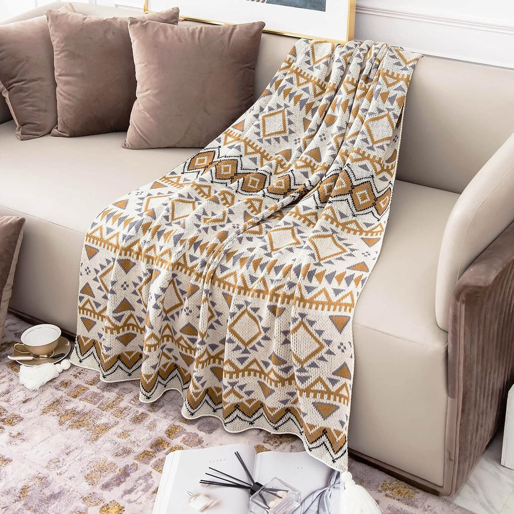 50x60 Brown Knitted Boho Throw