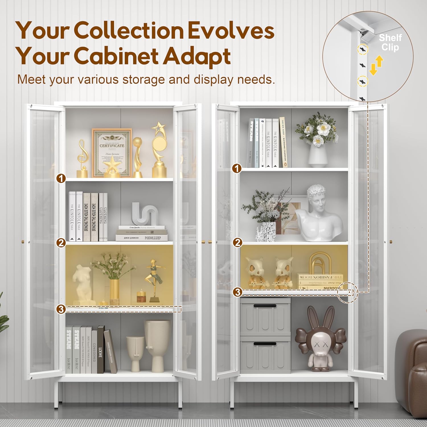 4-Tier White Metal Glass Display Cabinet