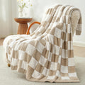 50x60 Beige Plaid Faux Fur Throw
