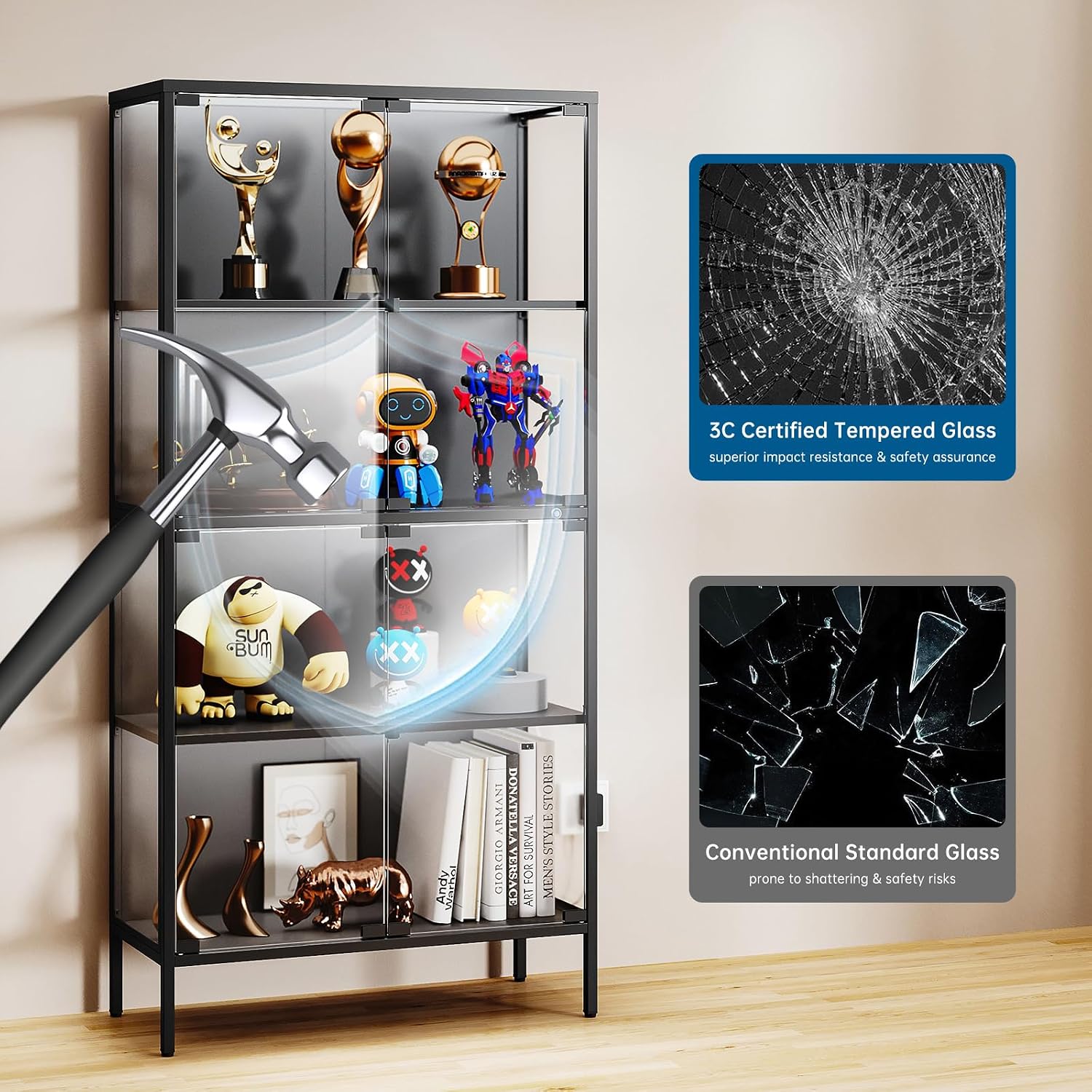 65" Black LED Metal Frame Glass Display Cabinet