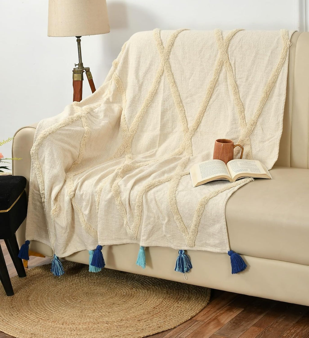 50x70 Off White Cotton Knit Throw