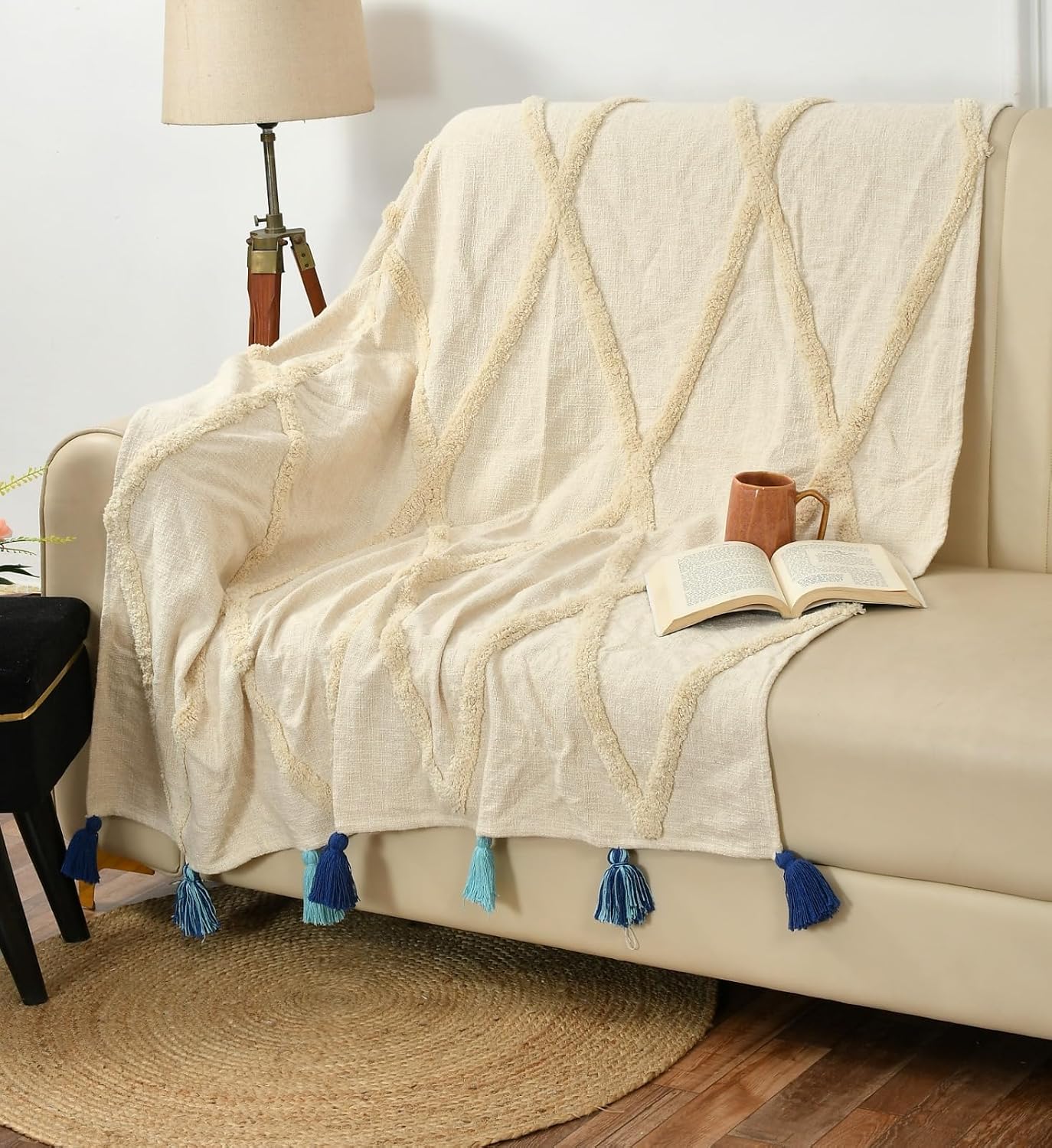 50x70 Off White Cotton Knit Throw