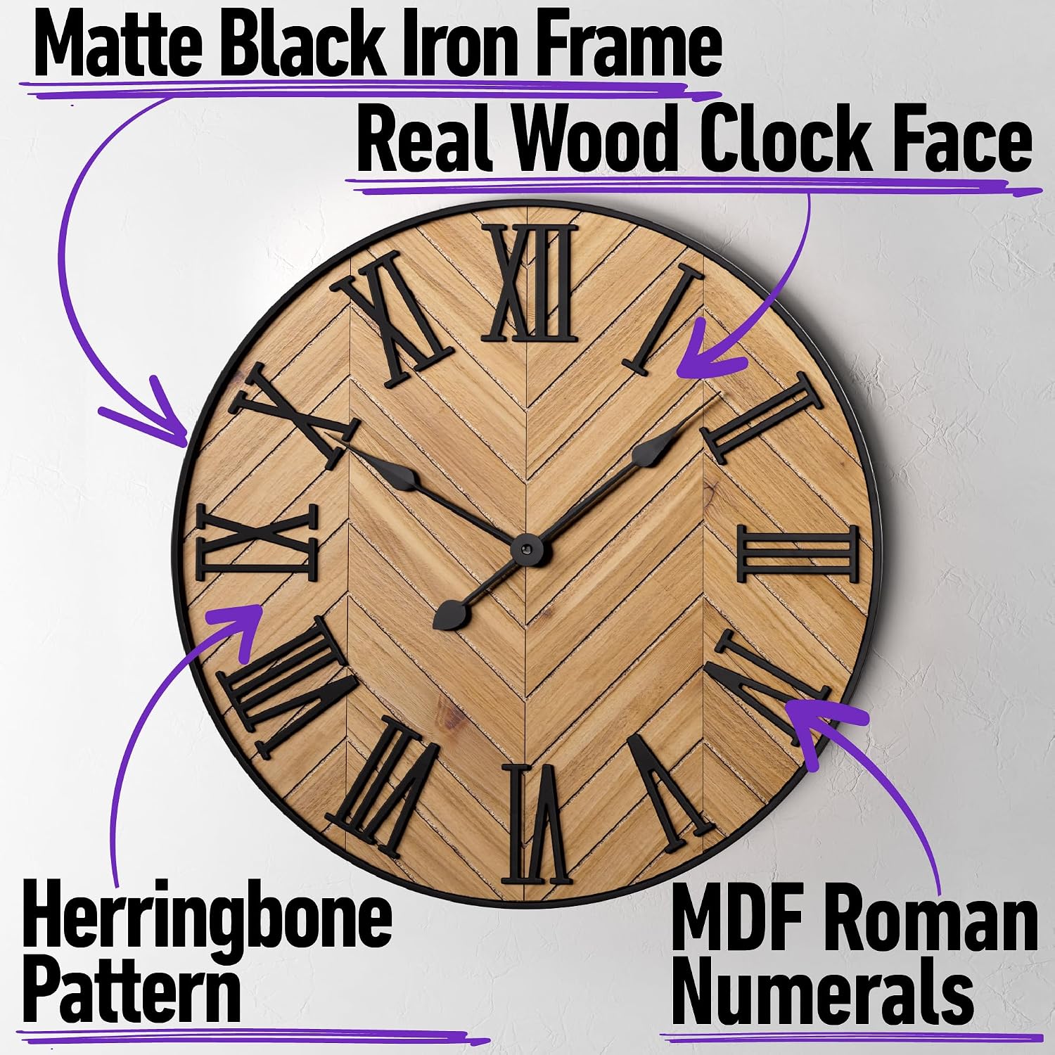 24" Wood Metal Roman Numeral Wall Clock