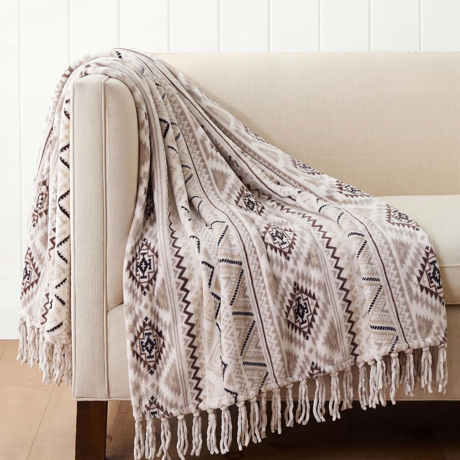 50x60 Beige Gray Boho Tassel Blanket