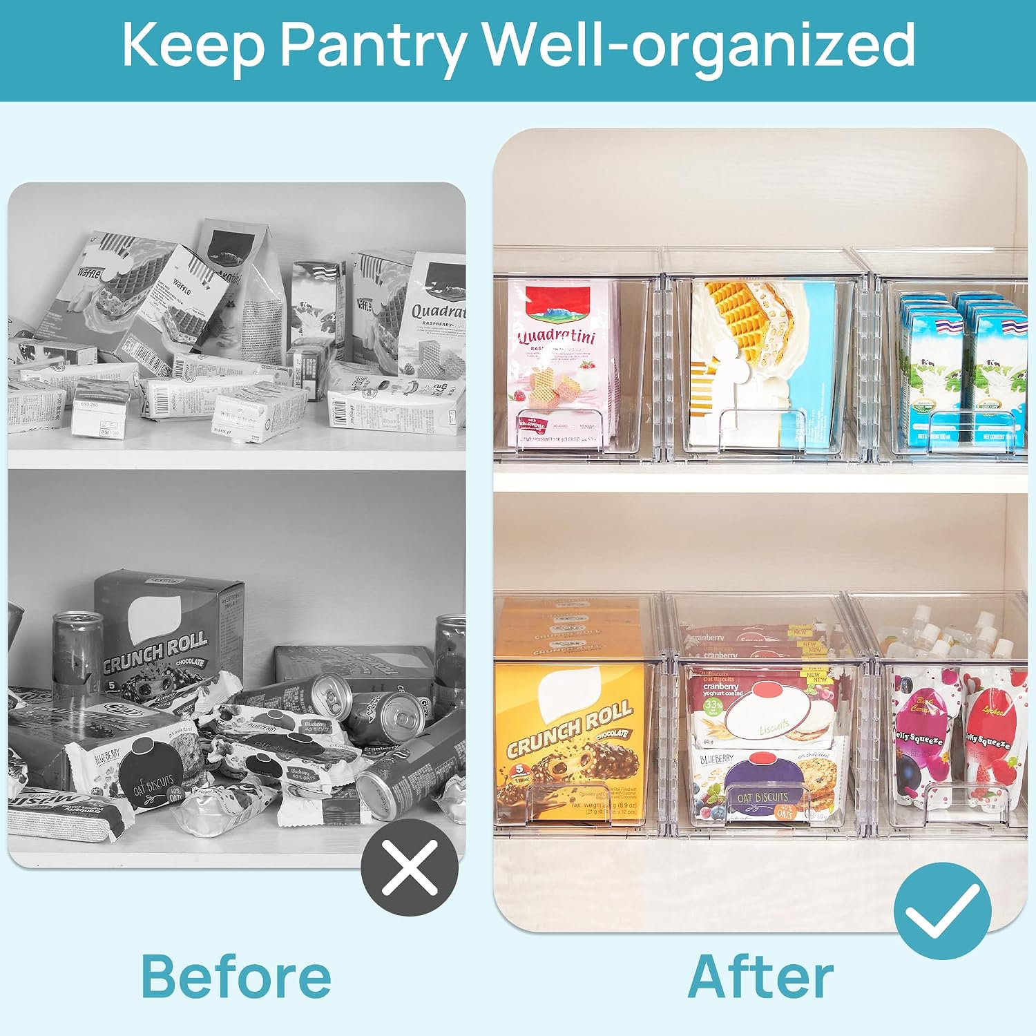 4 Pack Large Clear Pantry Storage Drawers
