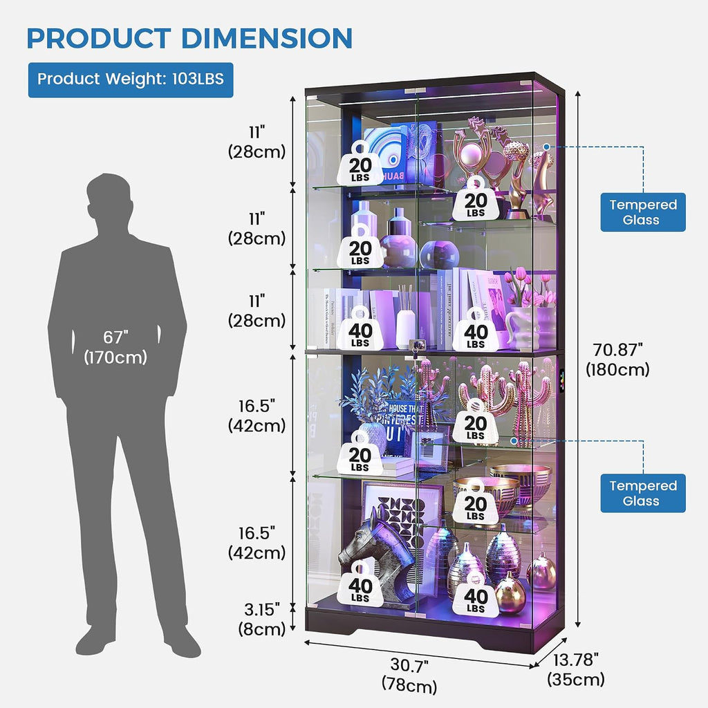 71" Black RGB Glass Display Cabinet