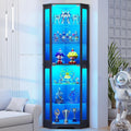 71" Black 6-Tier LED Corner Glass Display Cabinet