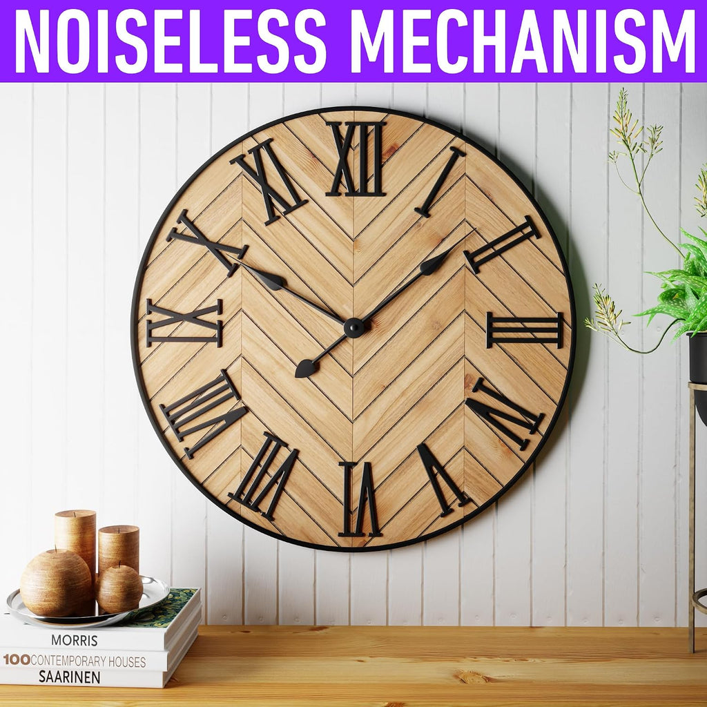 24" Wood Metal Roman Numeral Wall Clock