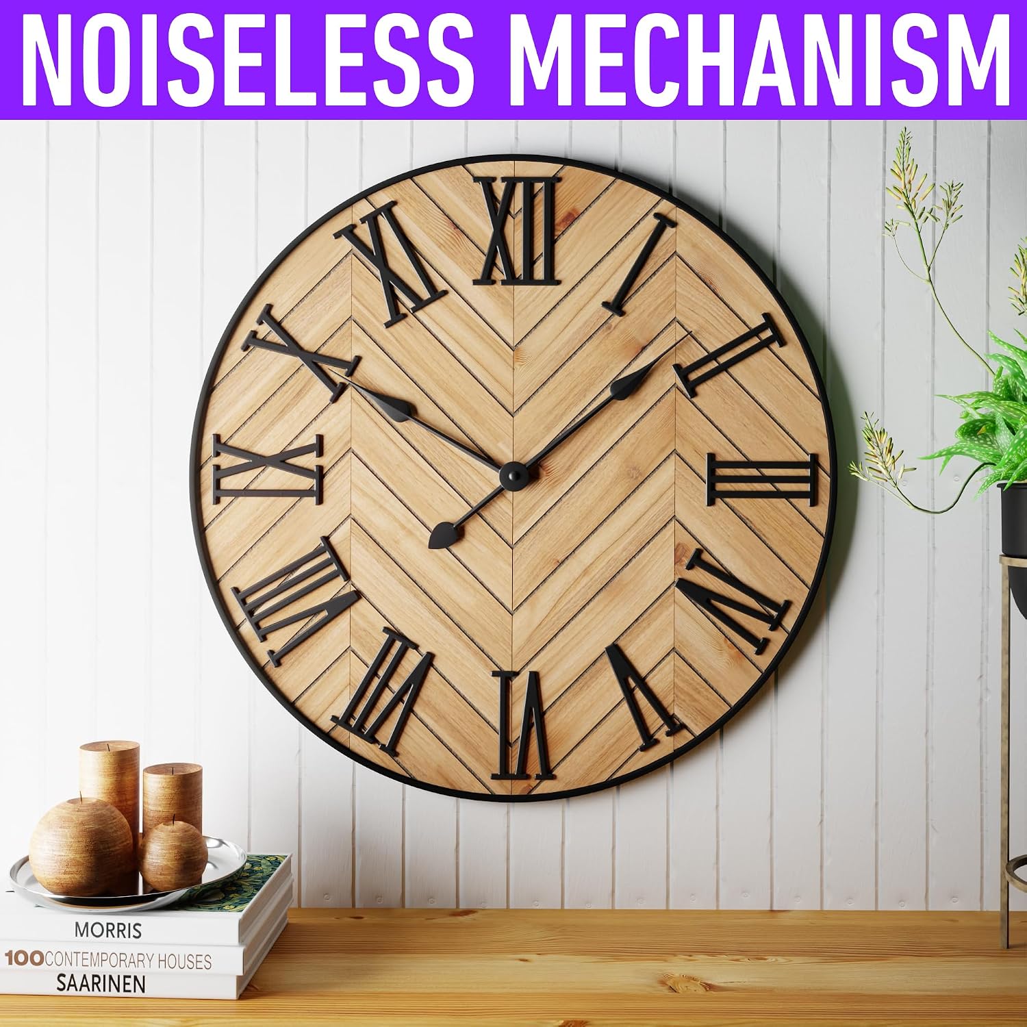 24" Wood Metal Roman Numeral Wall Clock
