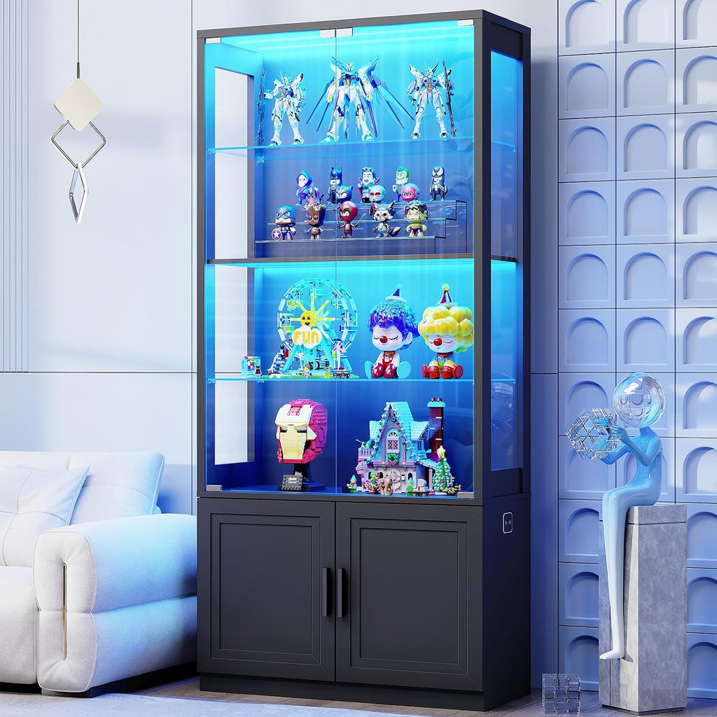 67" Black 4-Tier Glass Display Cabinet