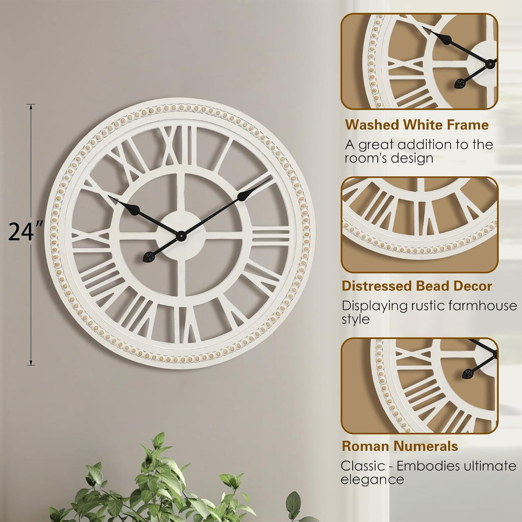 24" Rustic Farmhouse Wooden Clock