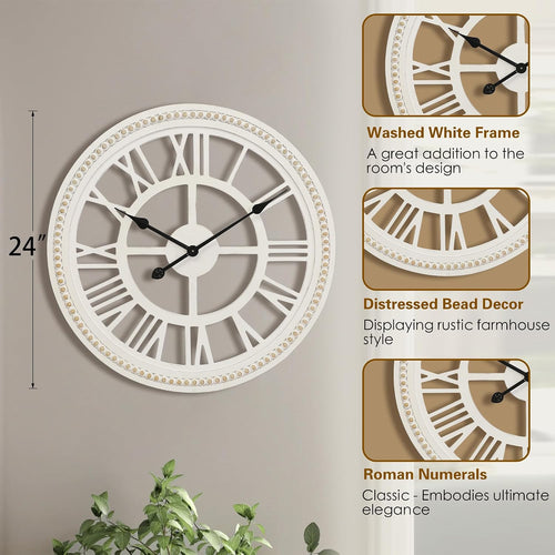 24" Rustic Farmhouse Wooden Clock