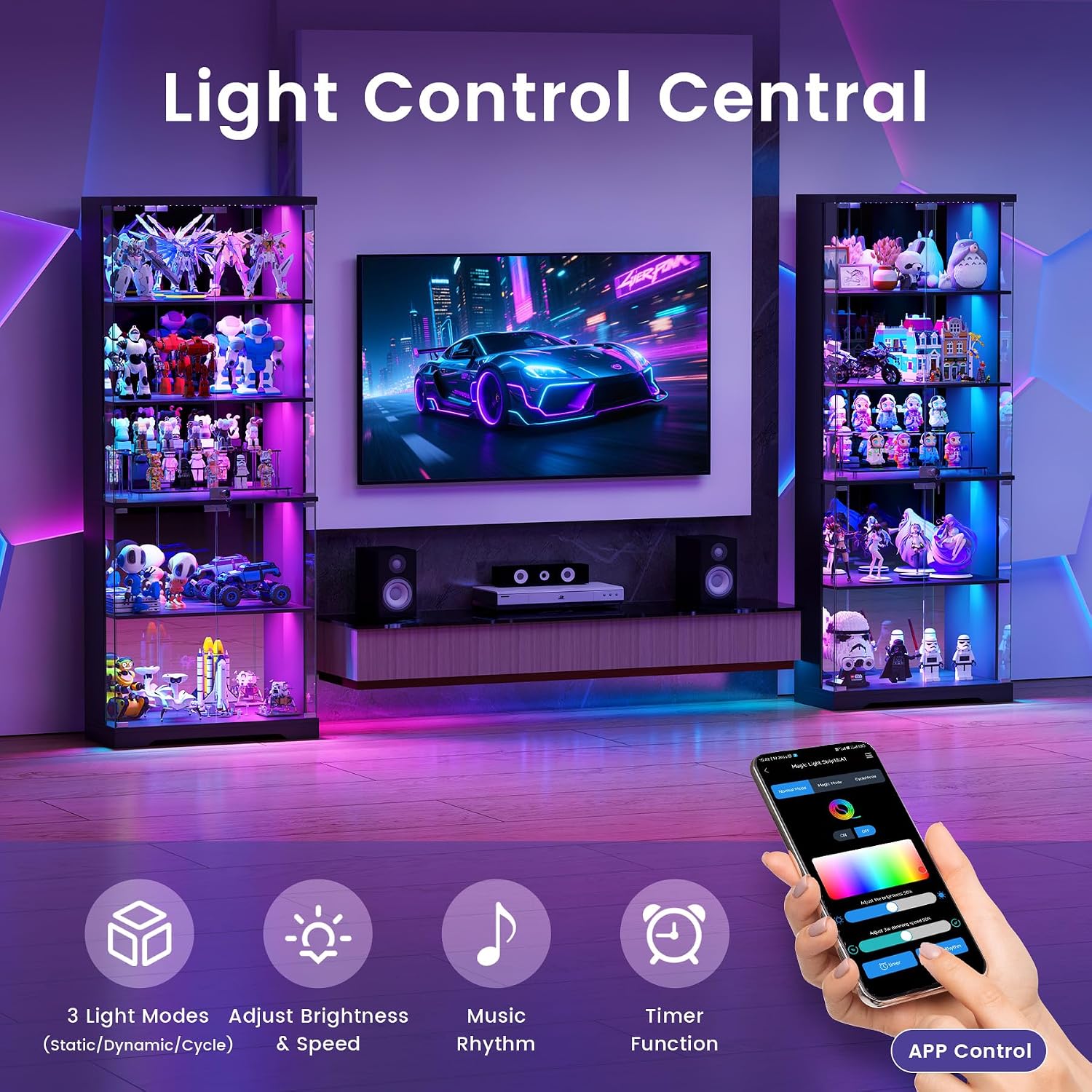 69" Black RGB Lockable Glass Display Cabinet