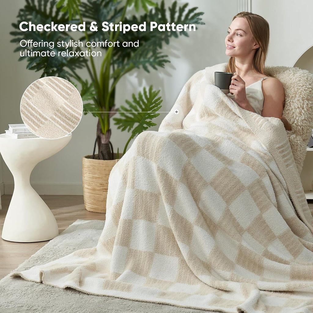50x60 Cream Reversible Plaid Throw