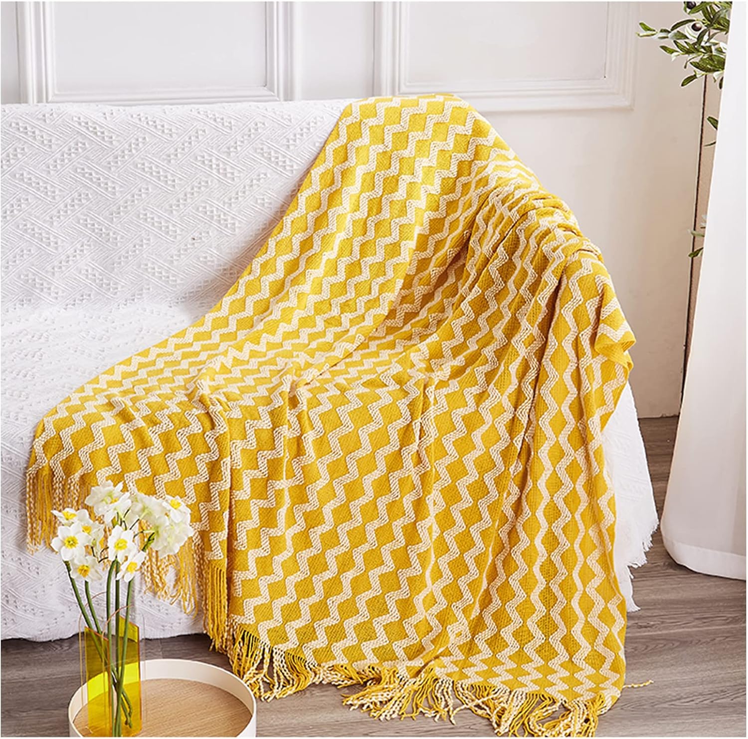 Diamond Tassel Knitted Throw Blanket