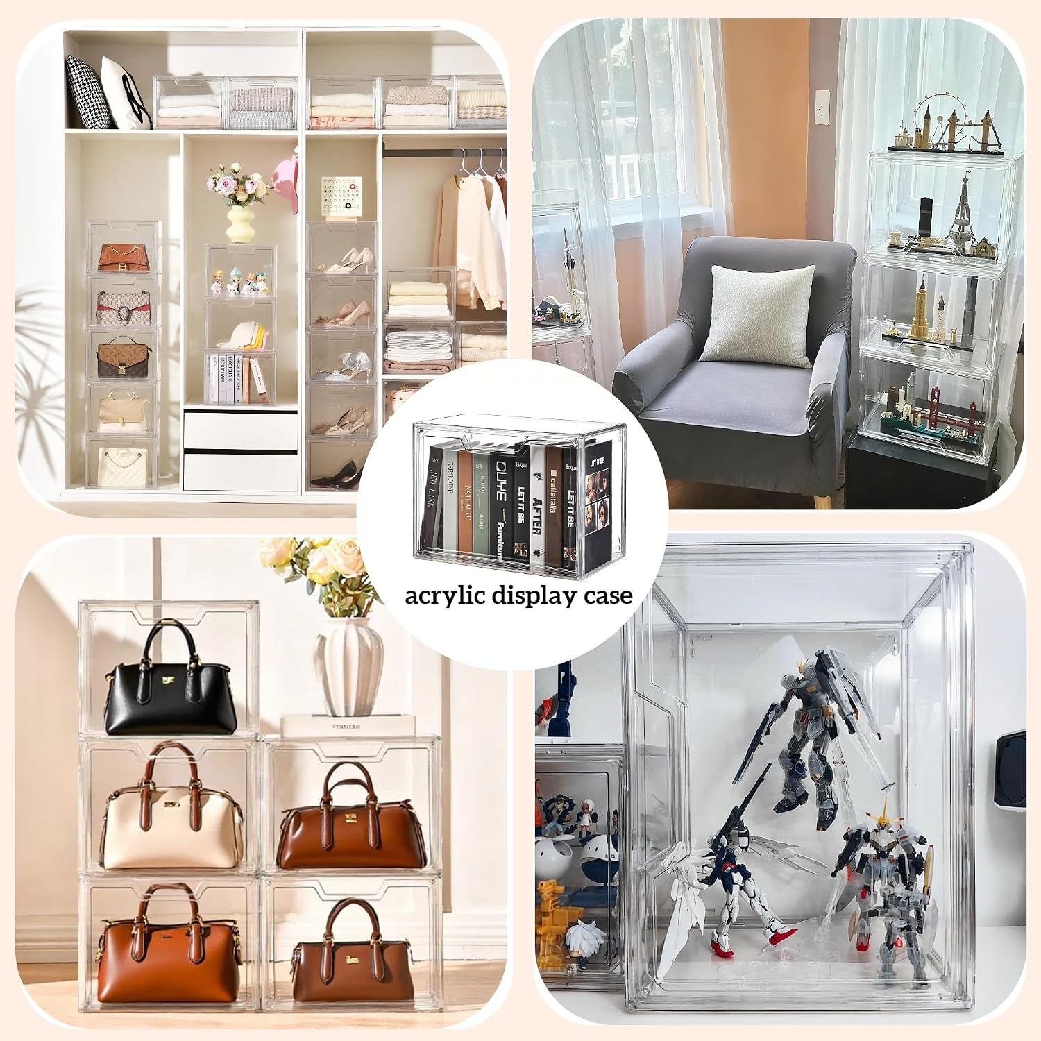 5 Pack Clear Acrylic Purse Storage Display Cases