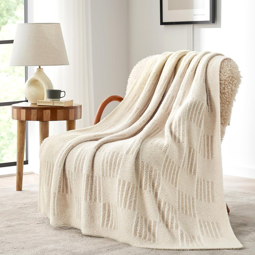 50x60 Cream Reversible Plaid Throw