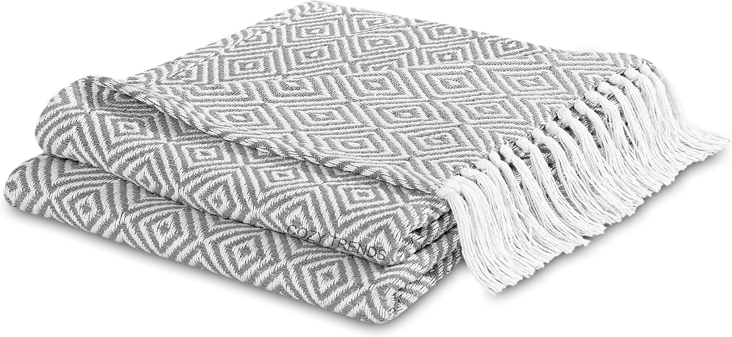 50x60 Platinum Cotton Woven Throw Set