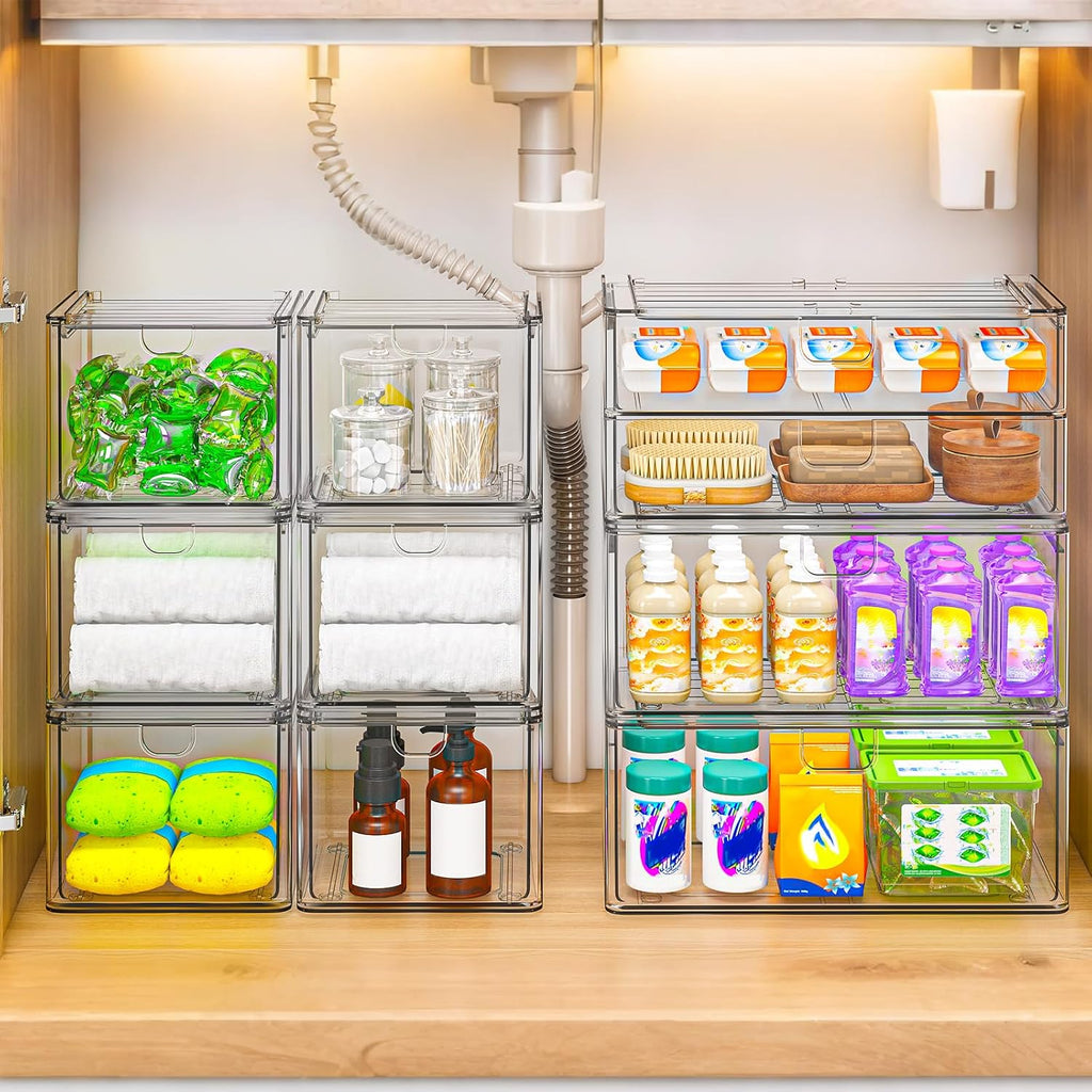6 Pack Clear Acrylic Stackable Storage Drawers