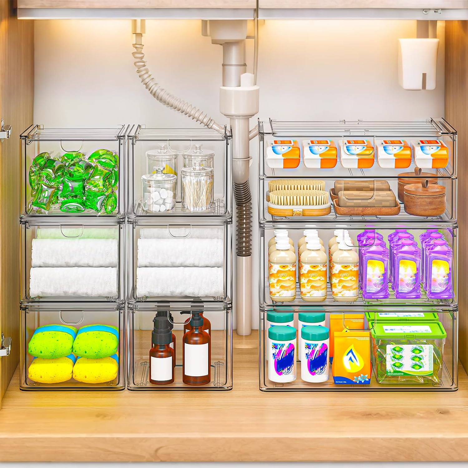 6 Pack Clear Acrylic Stackable Storage Drawers